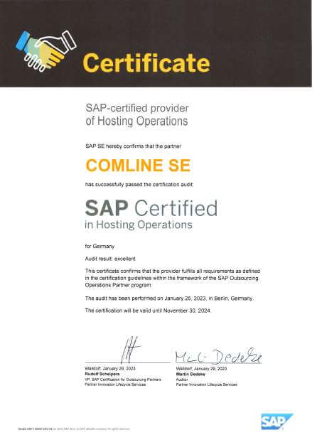Zertifikat SAP Hosting-Operations COMLINE